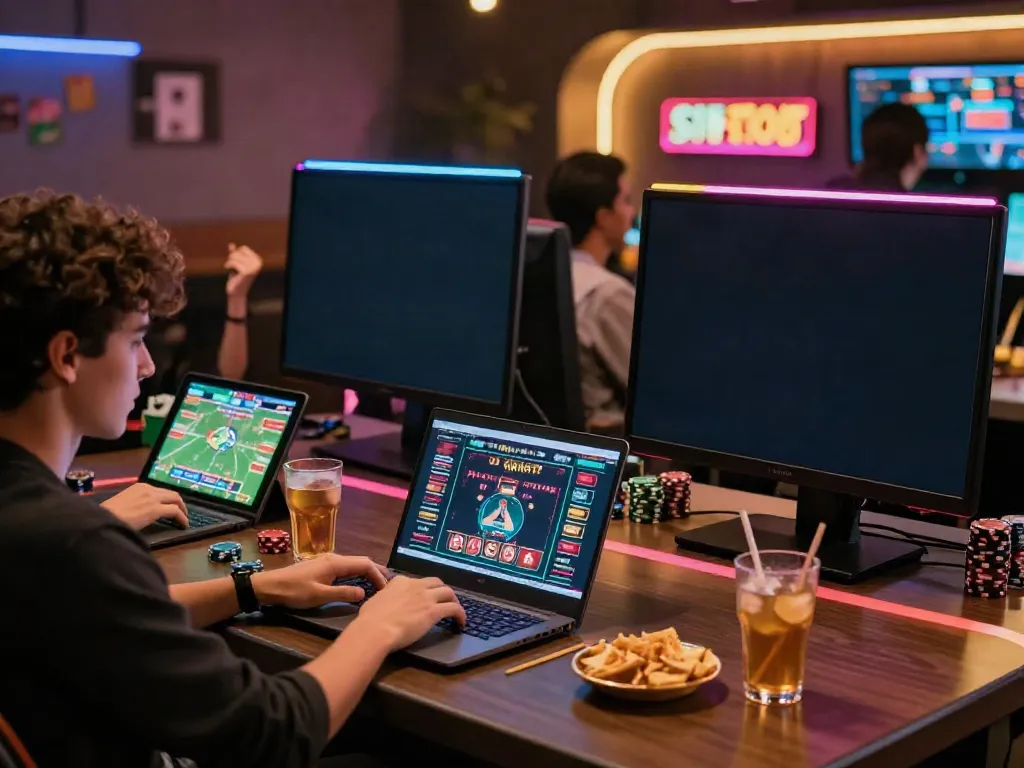 SIN88 online gaming scene with players engaged in sports betting and casino games.
