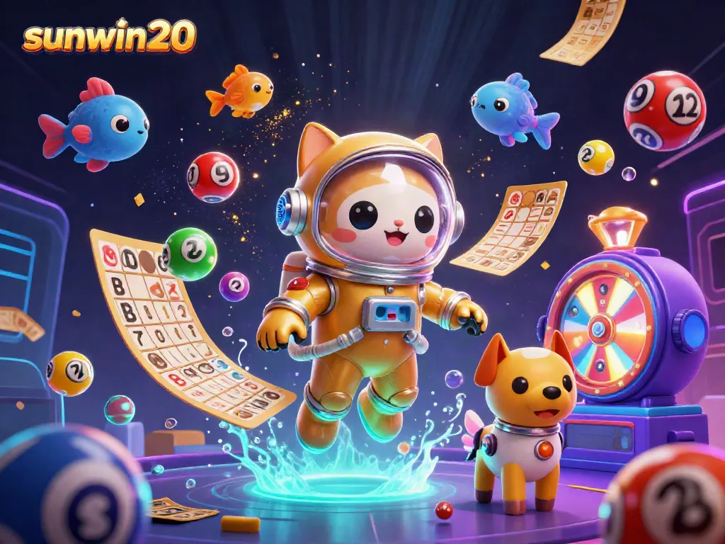 Engage with dynamic lottery games at sunwin20 with astronauts and vibrant cosmic elements.