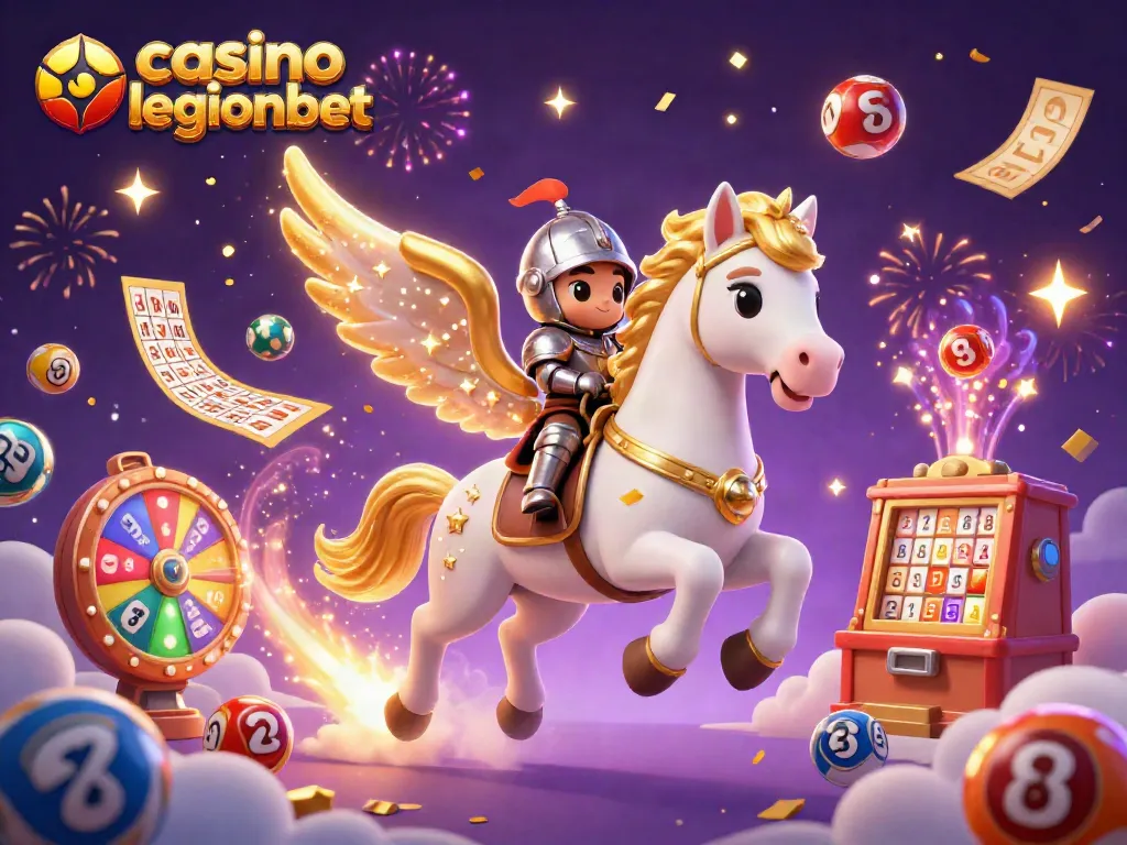 Experience the thrill of casino legionbet as a knight rides a celestial horse amidst vibrant lottery games.