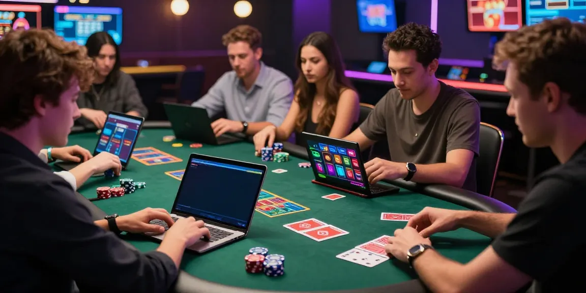 Exciting dynamic scene at credit card casinos UK with players engaged in vibrant online card games.