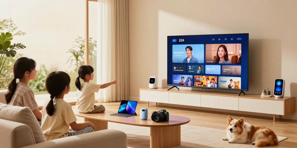 Family enjoying a smart TV 2026 experience in a modern living room.