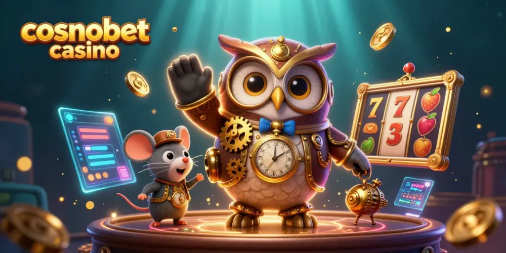 Engage with cosmobet casino's gaming realm through vibrant visuals packed with slots and steampunk elements.