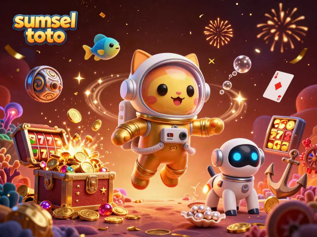 Join the fun at sumsel toto with a vibrant casino-themed 3D scene highlighting slots and winning energy.