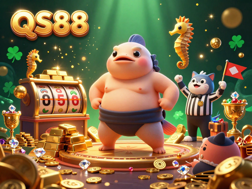 Celebrate wins at QS88 with an underwater casino scene featuring a fugu, catfish referee, and seahorses!