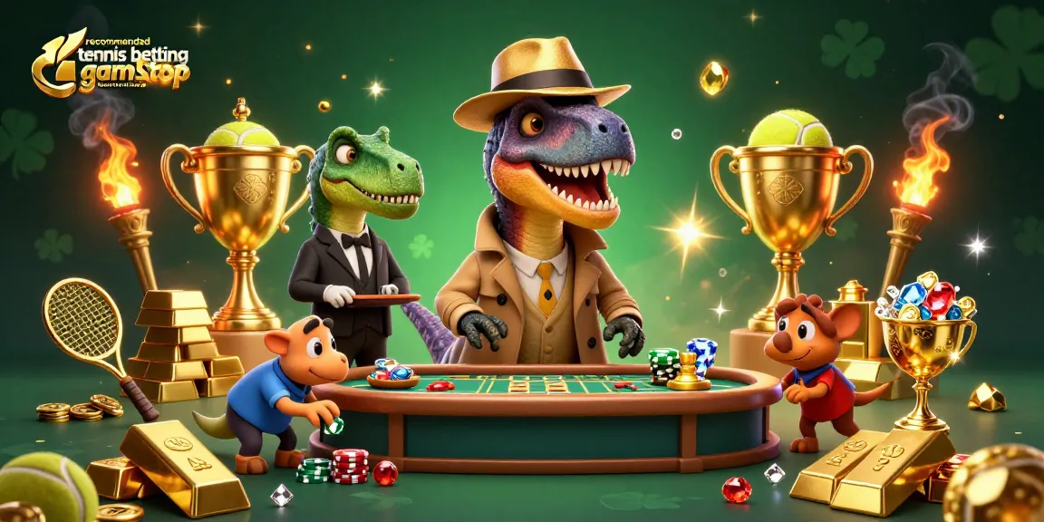 Engage with recommended tennis betting sites not on gamstop through a vibrant scene of animated dinosaurs in a betting environment.