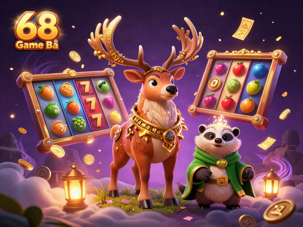 Engage with the dynamic world of casino gaming at 68 Game Bài, featuring vibrant slot reels and fantasy characters.