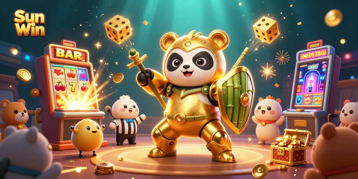 Experience winning moments at Sun Win with a packed casino scene featuring vibrant characters and exciting game elements.