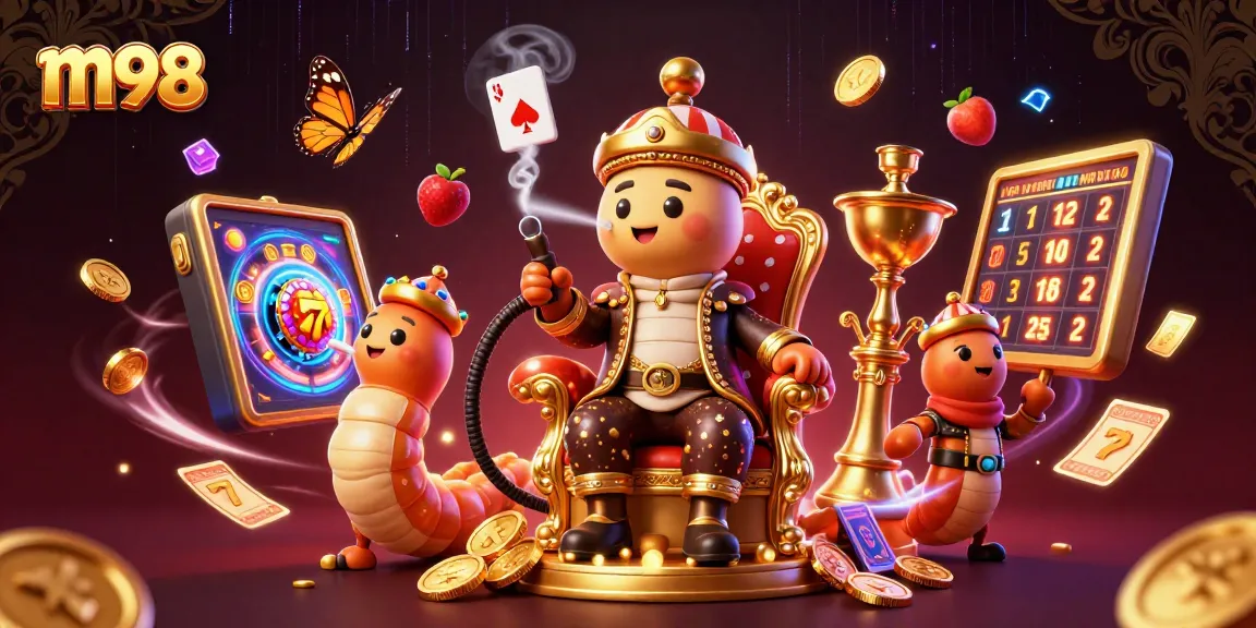 Experience thrilling m98 casino action with an animated caterpillar gaming in a vibrant 3D setting.