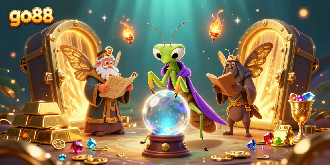 Experience excitement with go88's rich visuals featuring a fortune teller and treasures in an enchanting casino