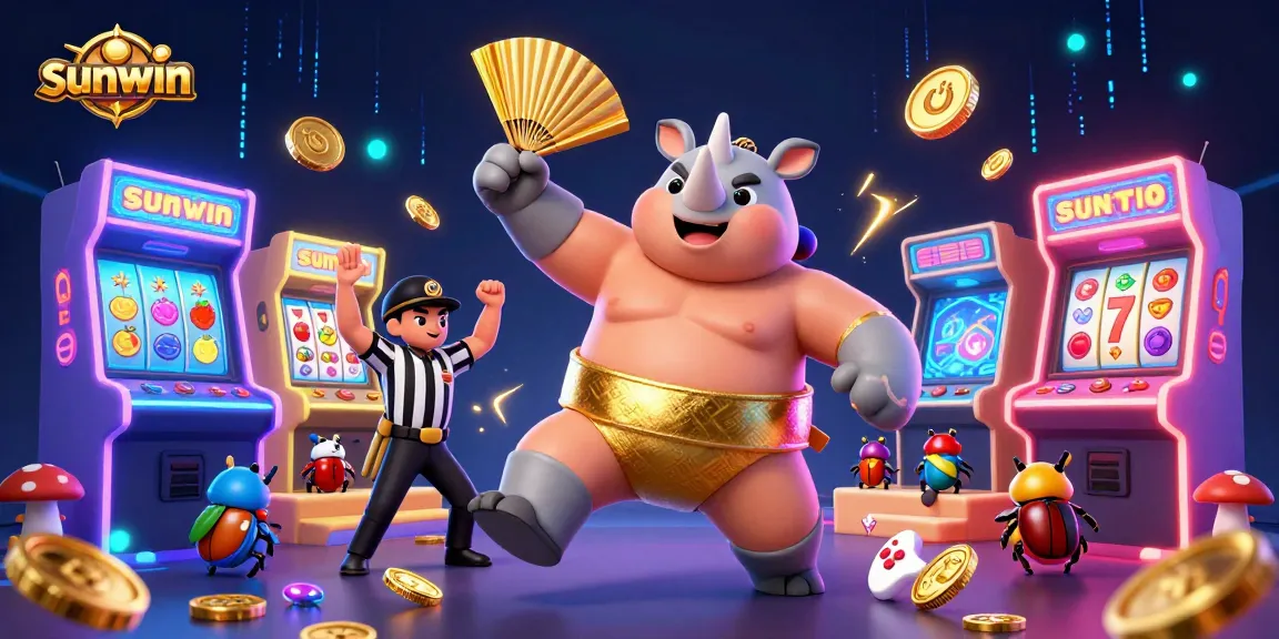 Experience thrilling fun at sunwin with a vibrant 3D cartoon scene featuring exciting casino games and champions.